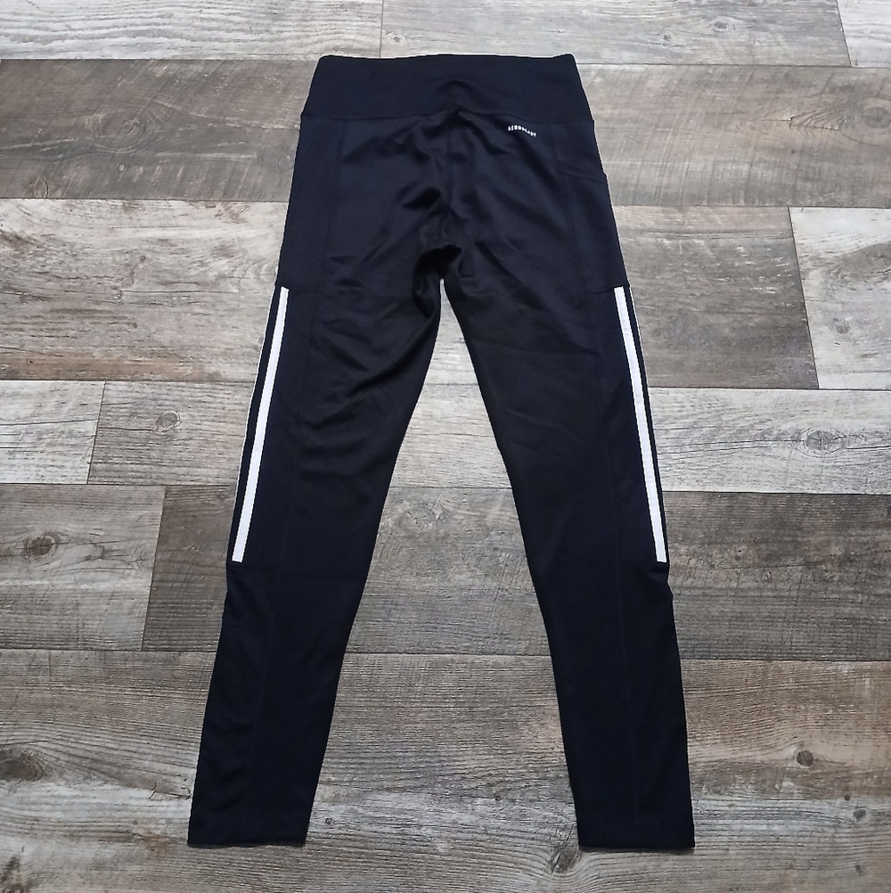 Adidas Black Womens Leggings with White Logo and Side Stripes - Picture 3 of 5